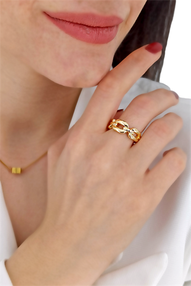 Premium Ayarlanabilir Burgu Detay Geçmeli Zincir Yüzük