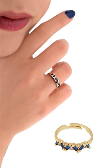 Premium Ayarlanabilir Renkli Baget Taşlı Yüzük