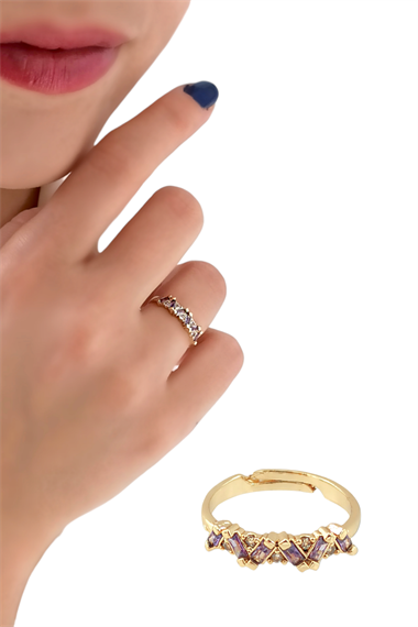 Premium Ayarlanabilir Renkli Baget Taşlı Yüzük