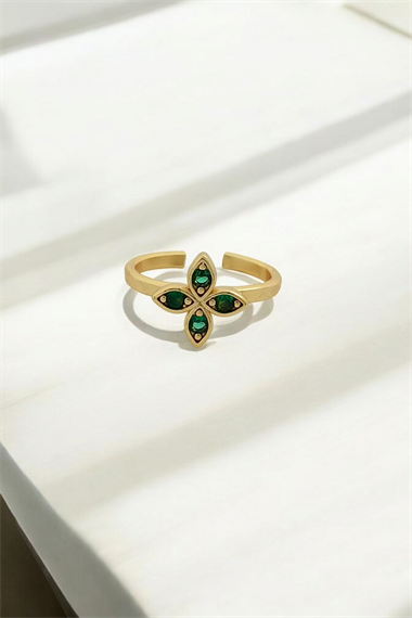 Premium Ayarlanabilir Renkli Taşlı Yonca Yüzük 1456