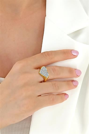 Premium Ayarlanabilir Serenay Yüzük Taşlı Kalp Yüzük