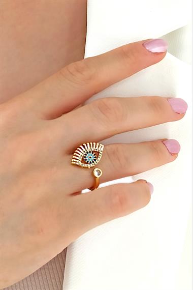 Premium Ayarlanabilir Taşlı Nazar Boncuk Göz Yüzük