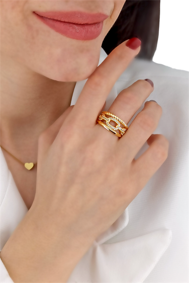 Premium Ayarlanabilir Taşlı Üç Sıra Zincir Yüzük