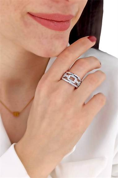 Premium Ayarlanabilir Taşlı Üç Sıra Zincir Yüzük