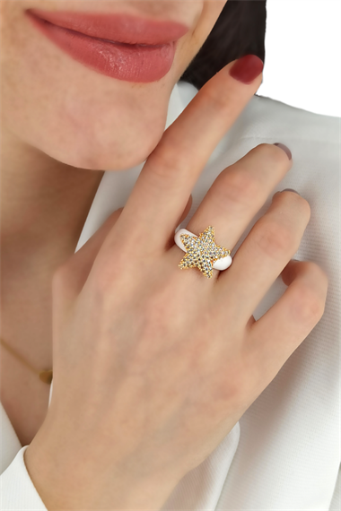 Premium Ayarlanabilir Taşlı Yıldız Mineli Yüzük