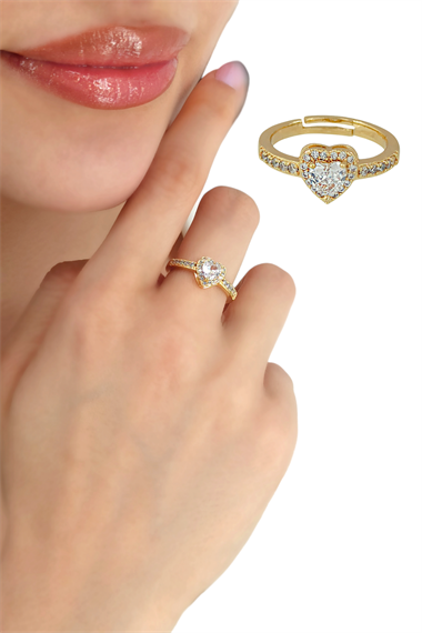 Premium Ayarlanabilir Zirkon Taş Kalp Yüzük