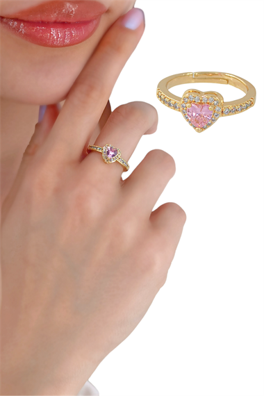 Premium Ayarlanabilir Zirkon Taş Kalp Yüzük