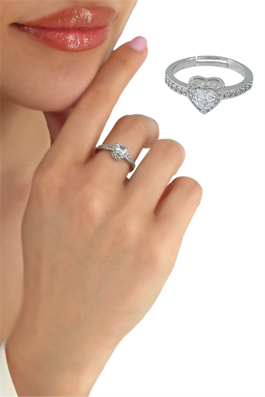 Premium Ayarlanabilir Zirkon Taş Kalp Yüzük