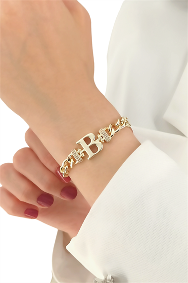 Premium B Harf Bileklik Zirkon Taş