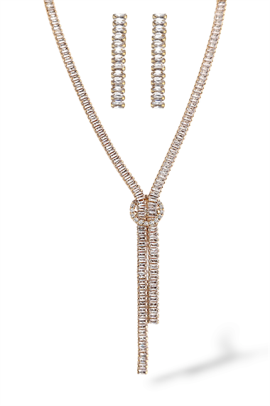 Premium Baget Taş Düğüm Abiye Kolye-Küpe Set