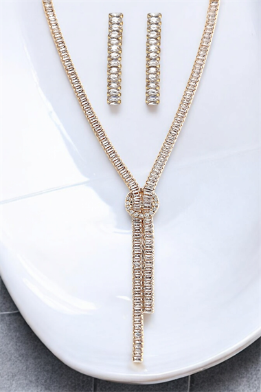 Premium Baget Taş Düğüm Abiye Kolye-Küpe Set