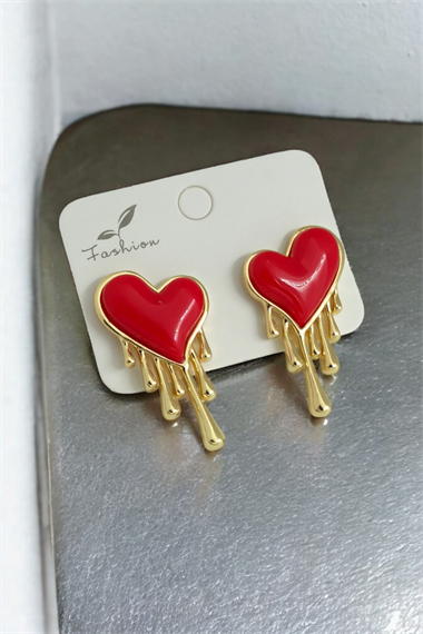 Premium Damla Mineli Kalp Küpe 35586