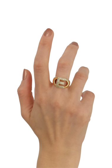 Premium E Harf Yüzük Taşlı Harf Yüzük