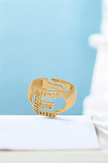 Premium E Harf Yüzük Taşlı Harf Yüzük