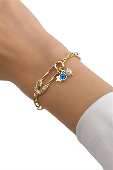 Premium İnci Detay Taşlı Çatal İğne Bileklik