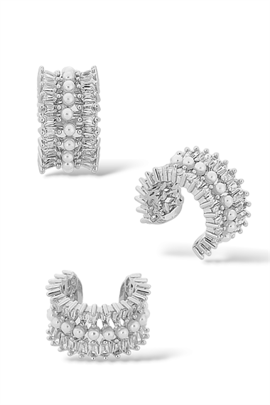 Premium İnci Detay Taşlı Kıkırdak Küpe