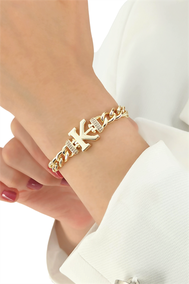 Premium K Harf Bileklik Zirkon Taş