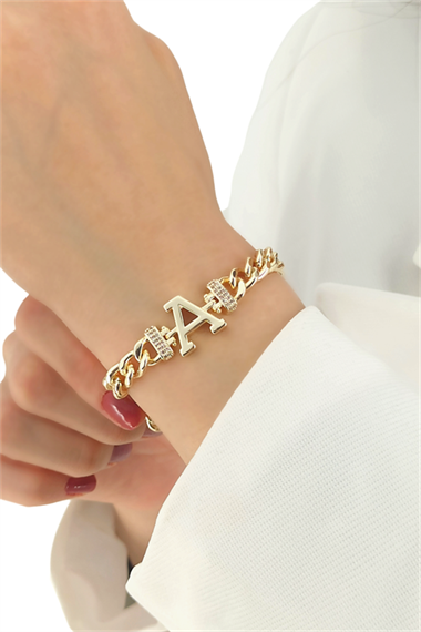 Premium A Harf Bileklik Zirkon Taş