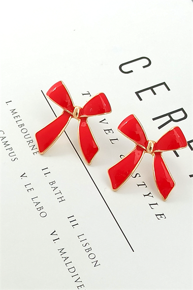 Premium Kırmızı Fiyonk Küpe