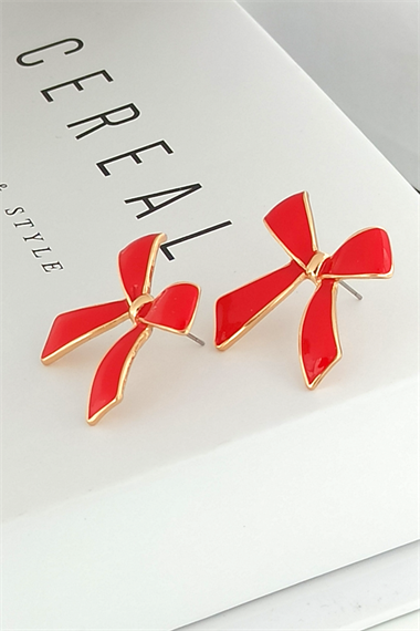 Premium Kırmızı Fiyonk Küpe