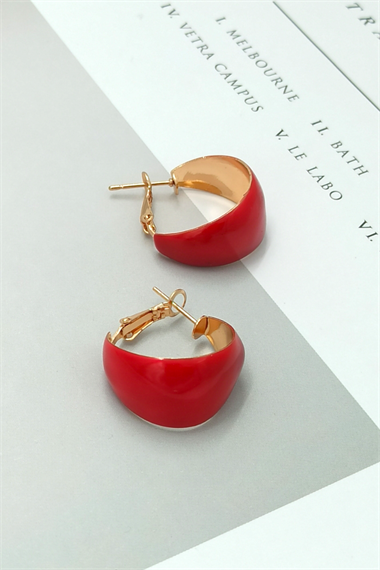 Premium Kırmızı Oval Halka Küpe