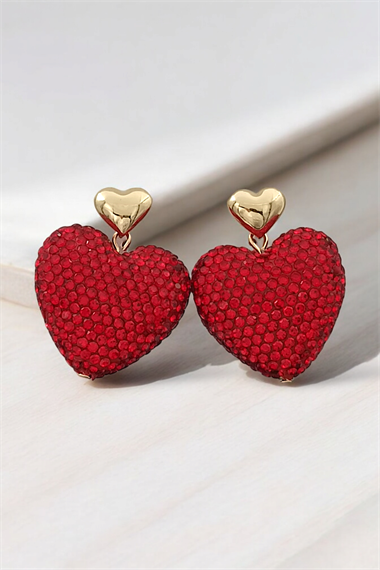 Premium Kalp Küpe Full Taşlı Plaka Bombeli Kalp Küpe