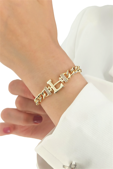 Premium L Harf Bileklik Zirkon Taş