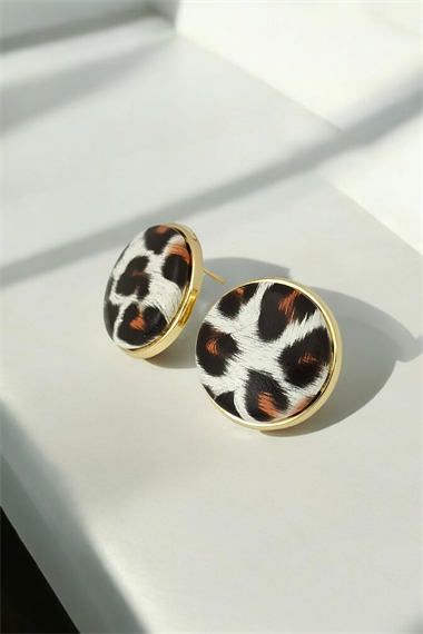 Premium Leopar Desenli Bombeli Yuvarlak Küpe