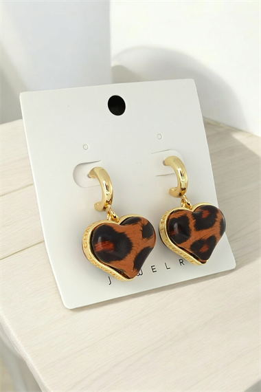 Premium Leopar Desenli Kalp Küpe