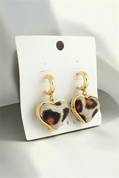 Premium Leopar Desenli Kalp Küpe