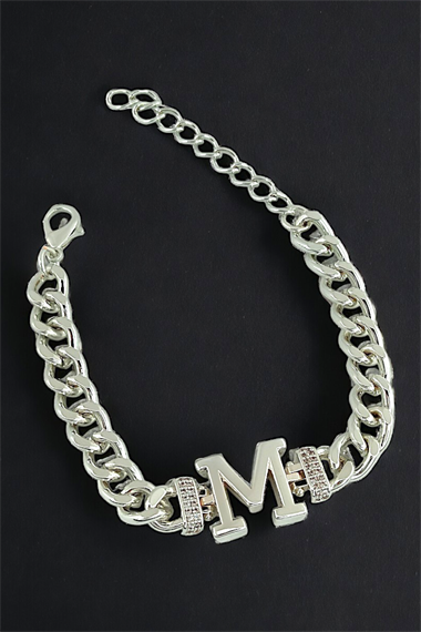 Premium M Harf Bileklik Zirkon Taş