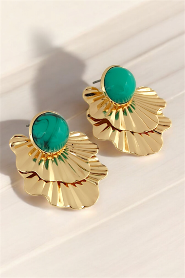 Premium Mineli Plaka Yaprak Küpe