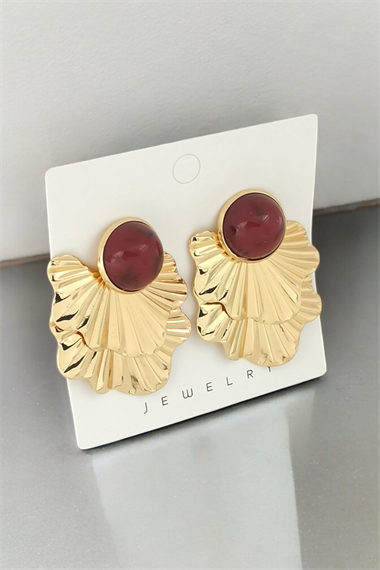 Premium Mineli Plaka Yaprak Küpe