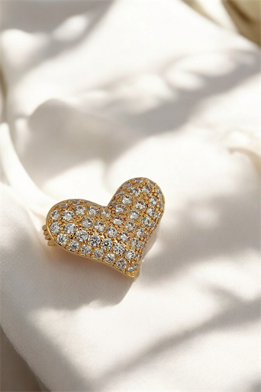 Premium Minimal Taşlı Kalp Broş 