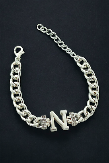 Premium N Harf Bileklik Zirkon Taş