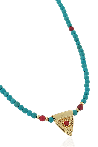 Premium Plaka Firuze Taş Boncuk Kolye 