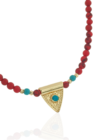 Premium Plaka Firuze Taş Boncuk Kolye 