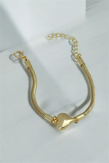 Premium Plaka Kalp Yılan Zincir Bileklik