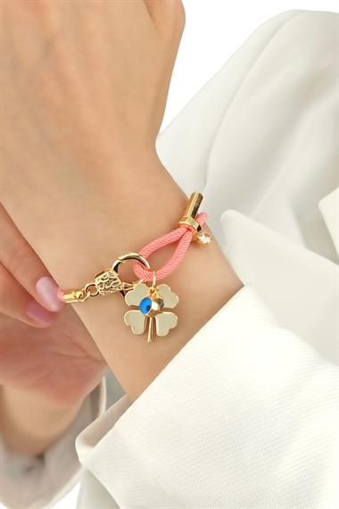 Premium Plaka Yonca İp Bileklik