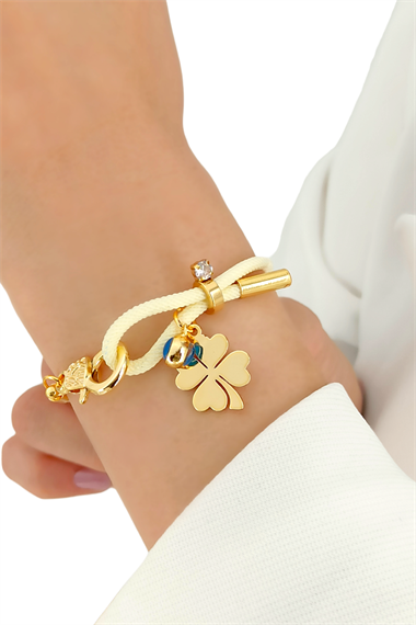 Premium Plaka Yonca İp Bileklik