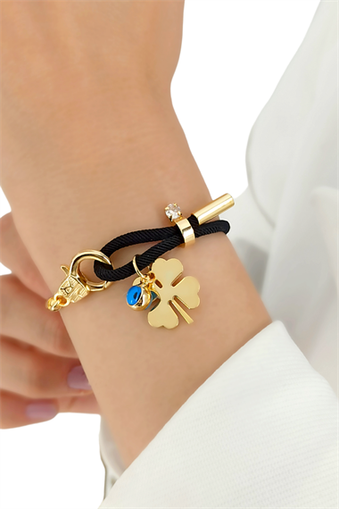 Premium Plaka Yonca İp Bileklik