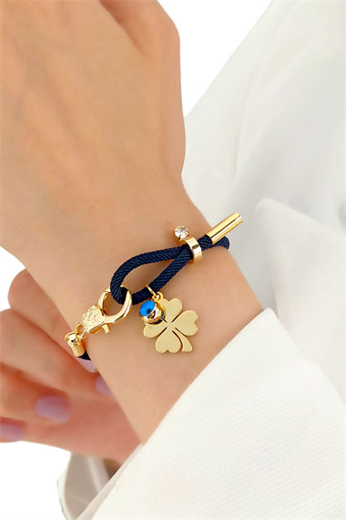 Premium Plaka Yonca İp Bileklik