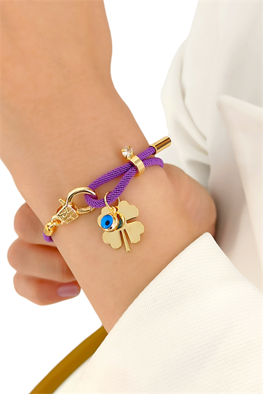 Premium Plaka Yonca İp Bileklik