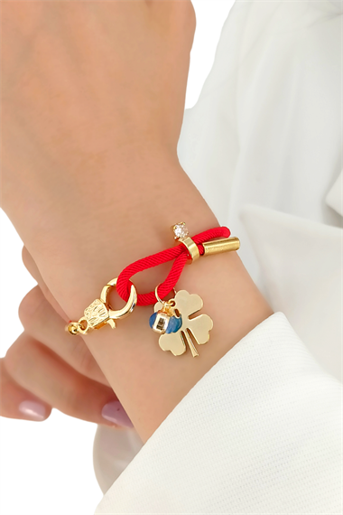 Premium Plaka Yonca İp Bileklik