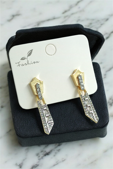 Premium Plaka Zirkon Taşlı Sallantılı Küpe 35652