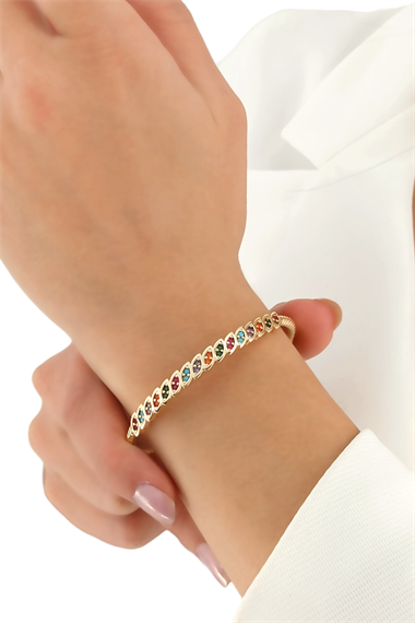 Premium Renkli Taşlı Burgu  Kelepçe Bileklik