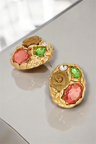 Premium Renkli Taşlı Gül Küpe