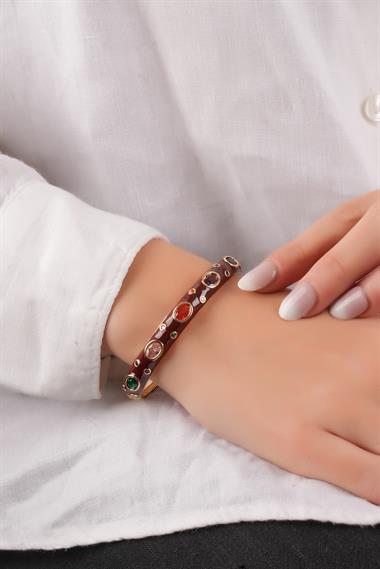 Premium Renkli Zirkon Taş Oval Kelepçe Bileklik 70776