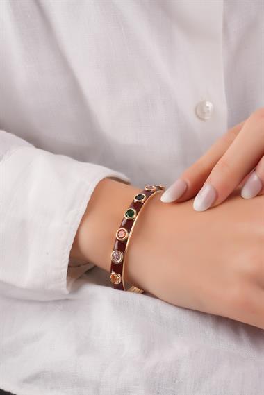 Premium Renkli Zirkon Taş Yuvarlak Kelepçe Bileklik 70777