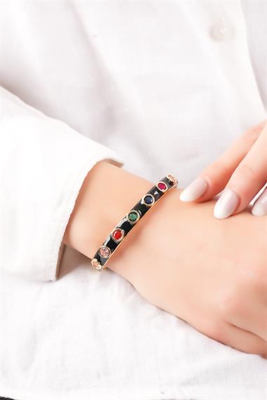 Premium Renkli Zirkon Taş Yuvarlak Kelepçe Bileklik 70777